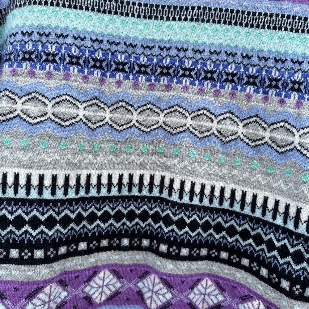 Talbots Nordic Fair Isle Blue Purple Lamb’s Wool Sweater Women’s Size Small - Picture 4 of 6